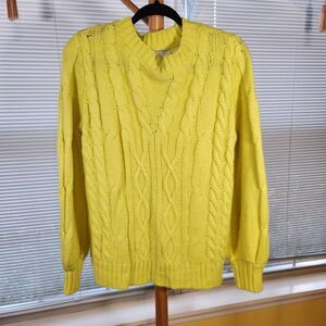 Crown & Ivy $60 Large Yellow Long Sleeve Cable‎ Knit Pullover Crew Neck Sweater